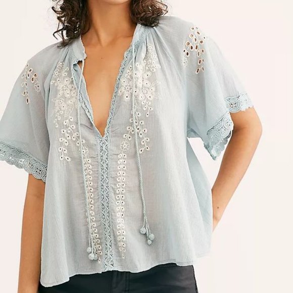 Free People Tops - Free People Dahlia Embroidered Blouse